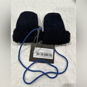 NWT - Navy Sheepskin Mittens with Blue Cord- sz OS (infant)